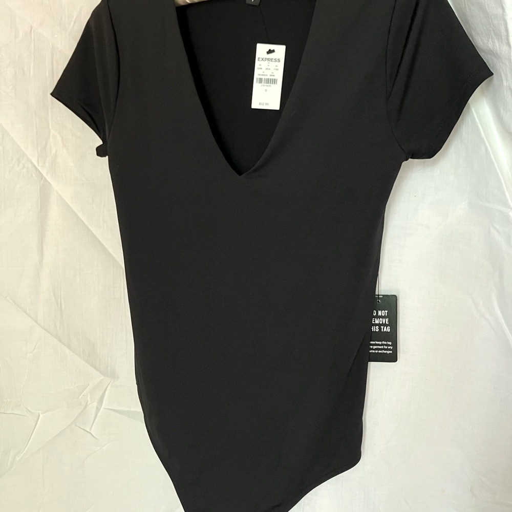 Express Black V-Neck Thong Bodysuit Size Small NWT